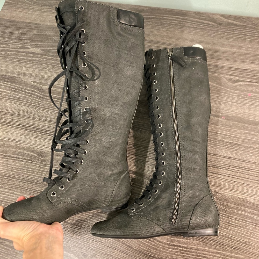 Zanotti knee high coated cotton leather versatile boots
